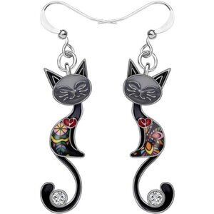 Enamel Multicolor Cat Dangle Earring Hypoallergenic Aesthetic Kitty Jewelry Gift
